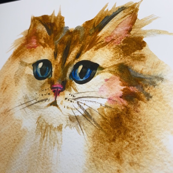 Watercolor Yellow Cat Portrait Wall Art Print Poster Unframed - Picture 14 of 16